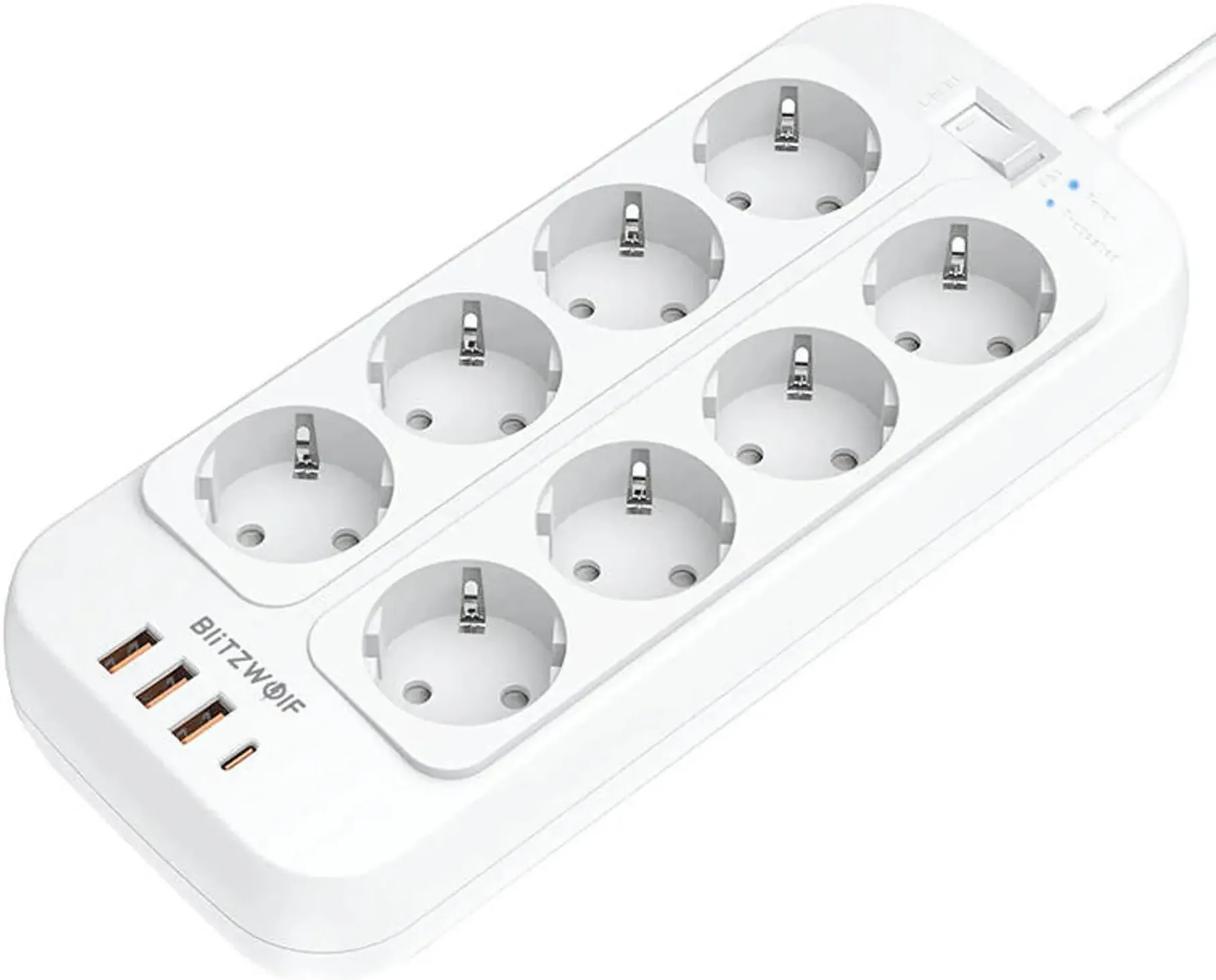 Multiprise 8 prises Blitzwolf BW-PC2 + 4xUSB et interrupteur 2m (Blanc)