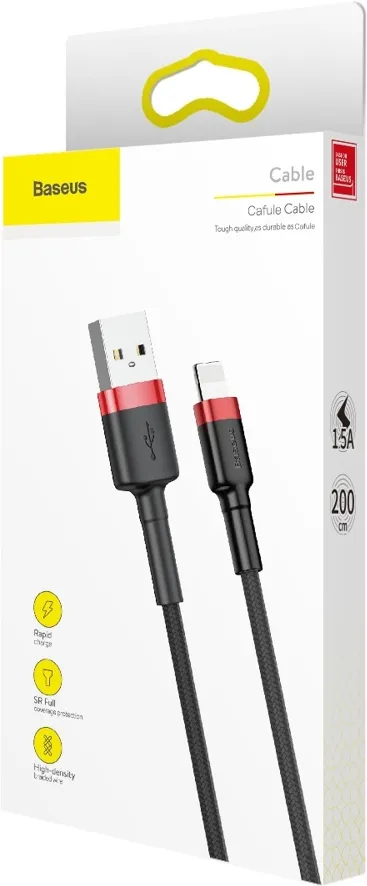 Cable Baseus Cafule USB Type A - Lightning M/M 2m (Noir/Rouge)