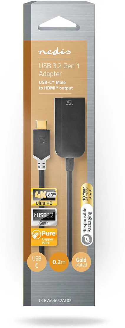 Câble adaptateur Nedis USB-C vers HDMI 1.4 - 20cm M/F (Noir)