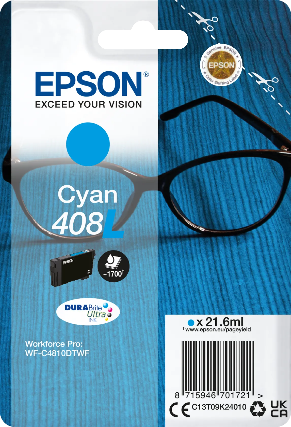 Cartouche d'encre Epson Lunettes 408 XL (Cyan)