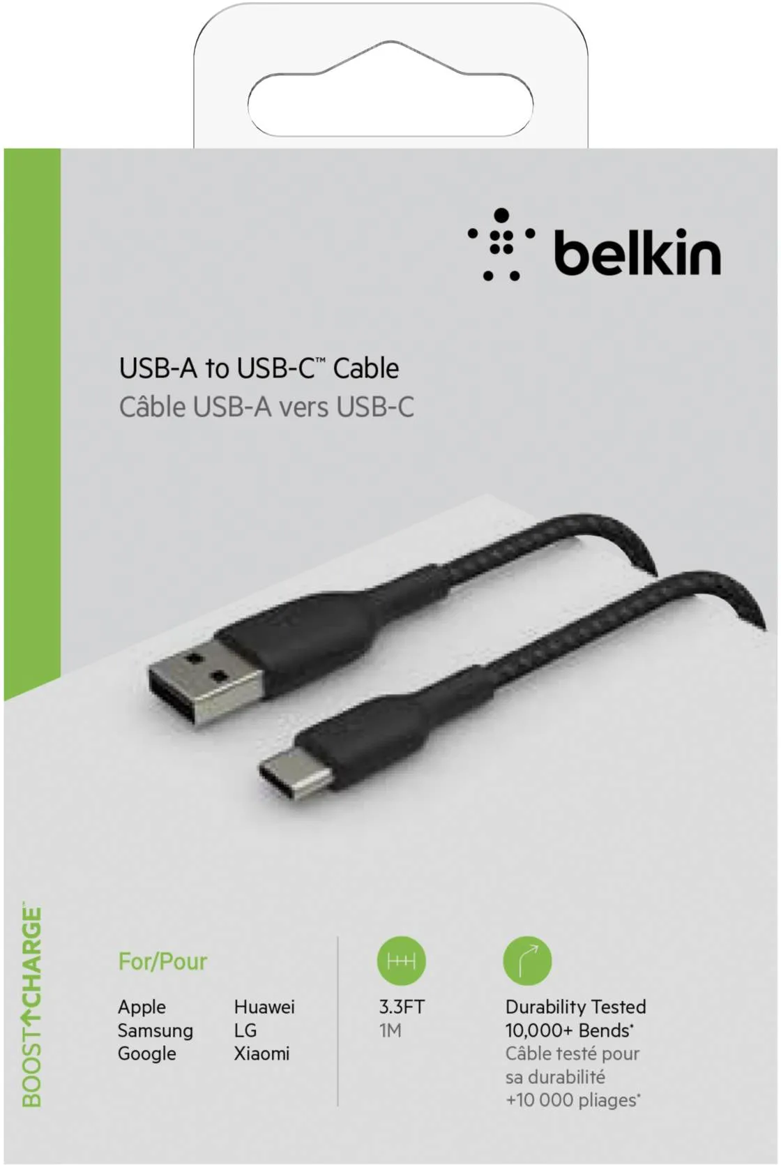 Cable Belkin USB 2.0 type A - type C M/M 1m (Noir)