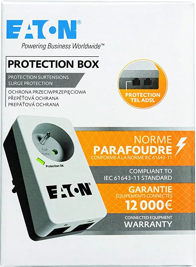 Multiprise Surtension Eaton Protection Box 1 prise + RJ11 (Noir)