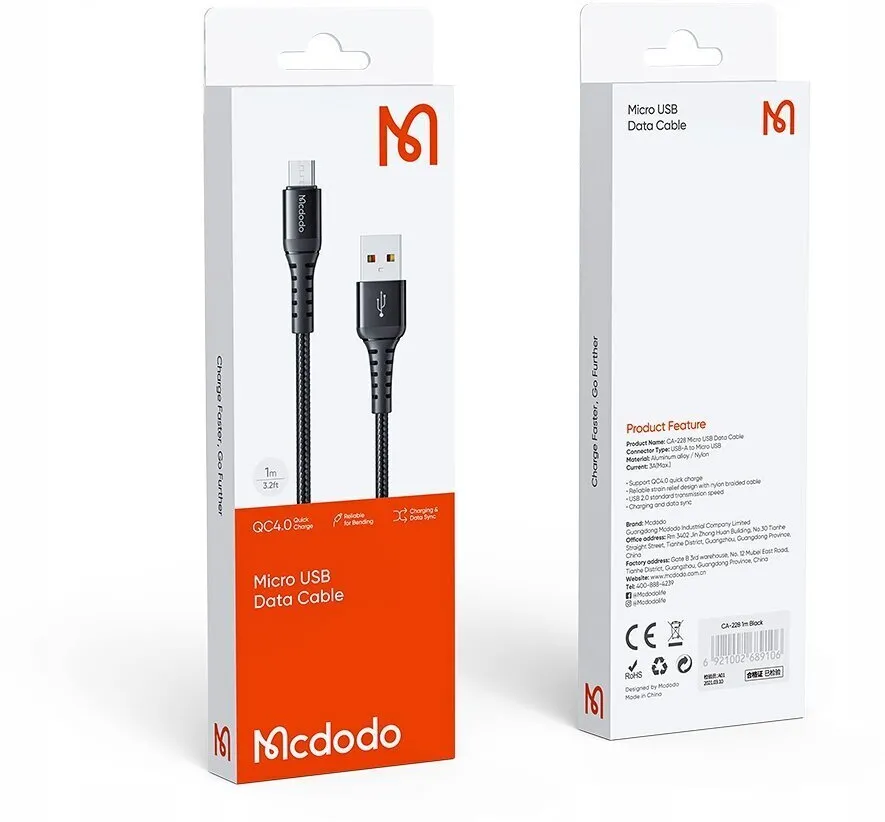 Câble Mcdodo USB-A vers Micro USB 1m M/M (Noir)