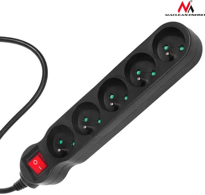 Multiprise 5 prises Maclean MCE184 + Interrupteur 3m (Noir)
