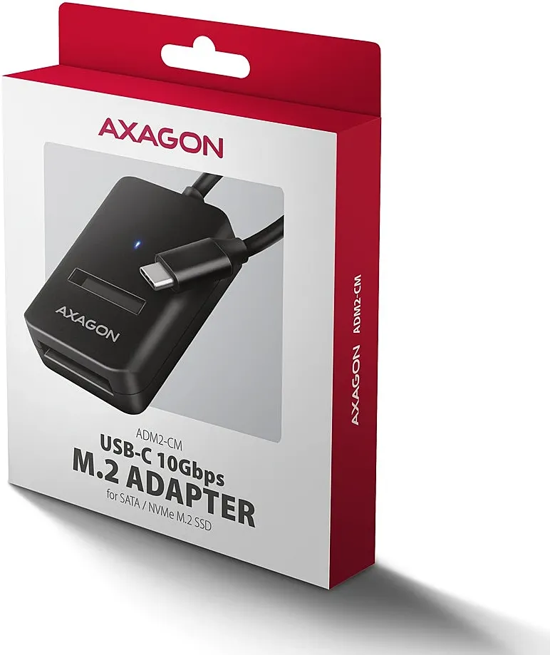 Adaptateur USB-C 3.2 Axagon ADM2-CM vers M.2 S-ATA/NVMe auto-alimenté