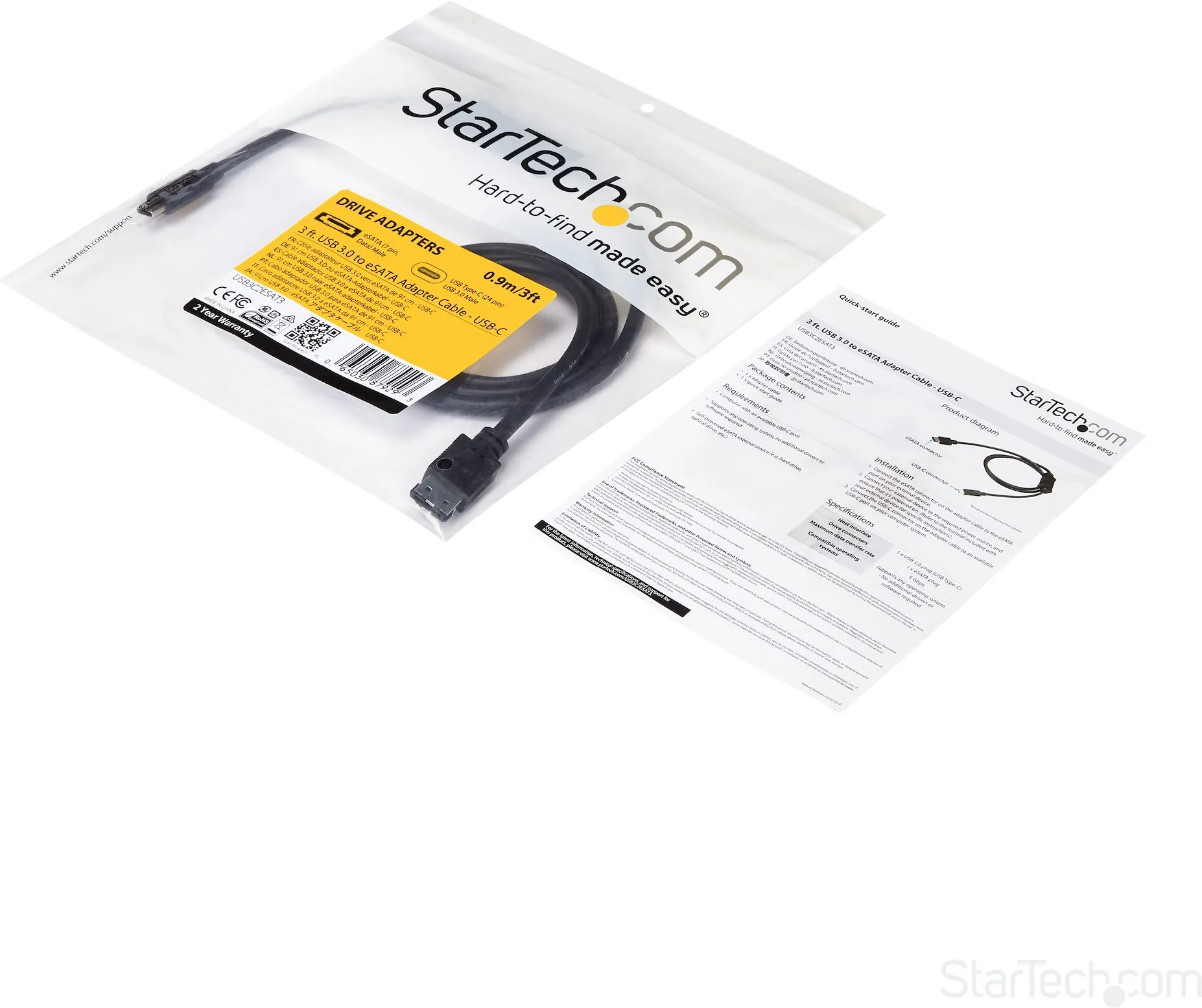 Adaptateur Startech Flexstor USB Type C vers eSATA 1m (Noir)