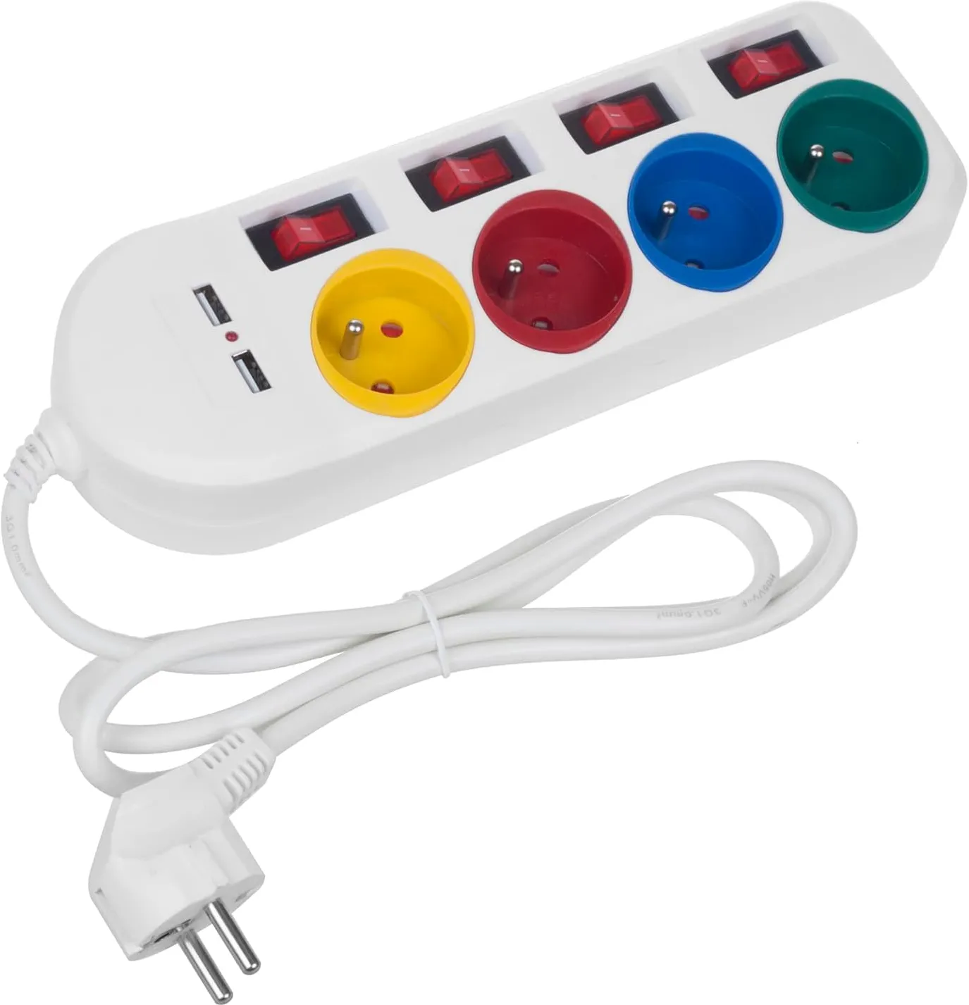 Multiprise 4 prises Maclean MCE229 + Interrupteur 1,50m (Blanc)