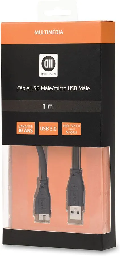 Cable D2 Diffusion USB 3.0 type A - Micro B M/M 1M (Noir)