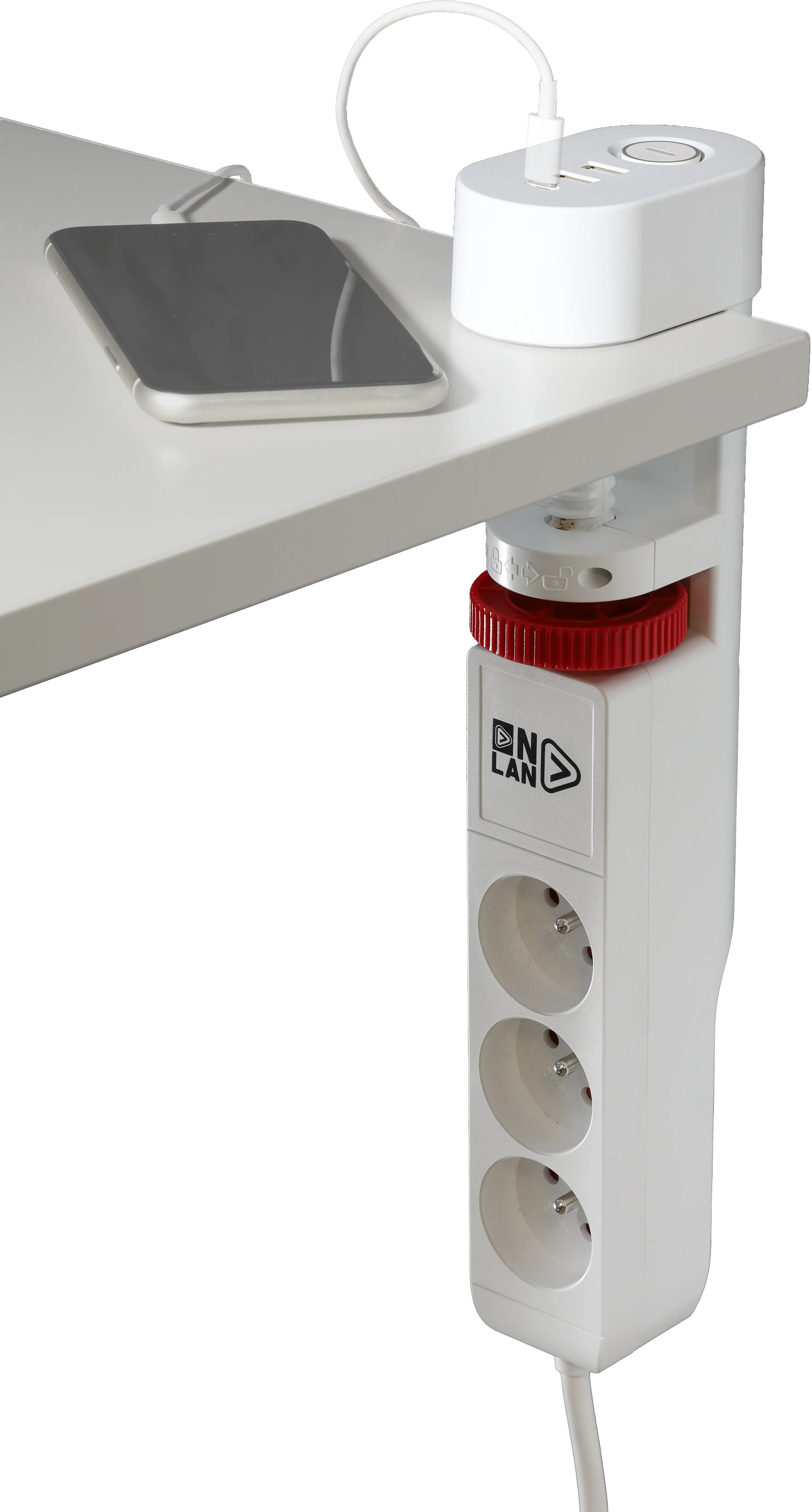 Multiprise sous table 3 prises OnLan Power Desk Station (Blanc)