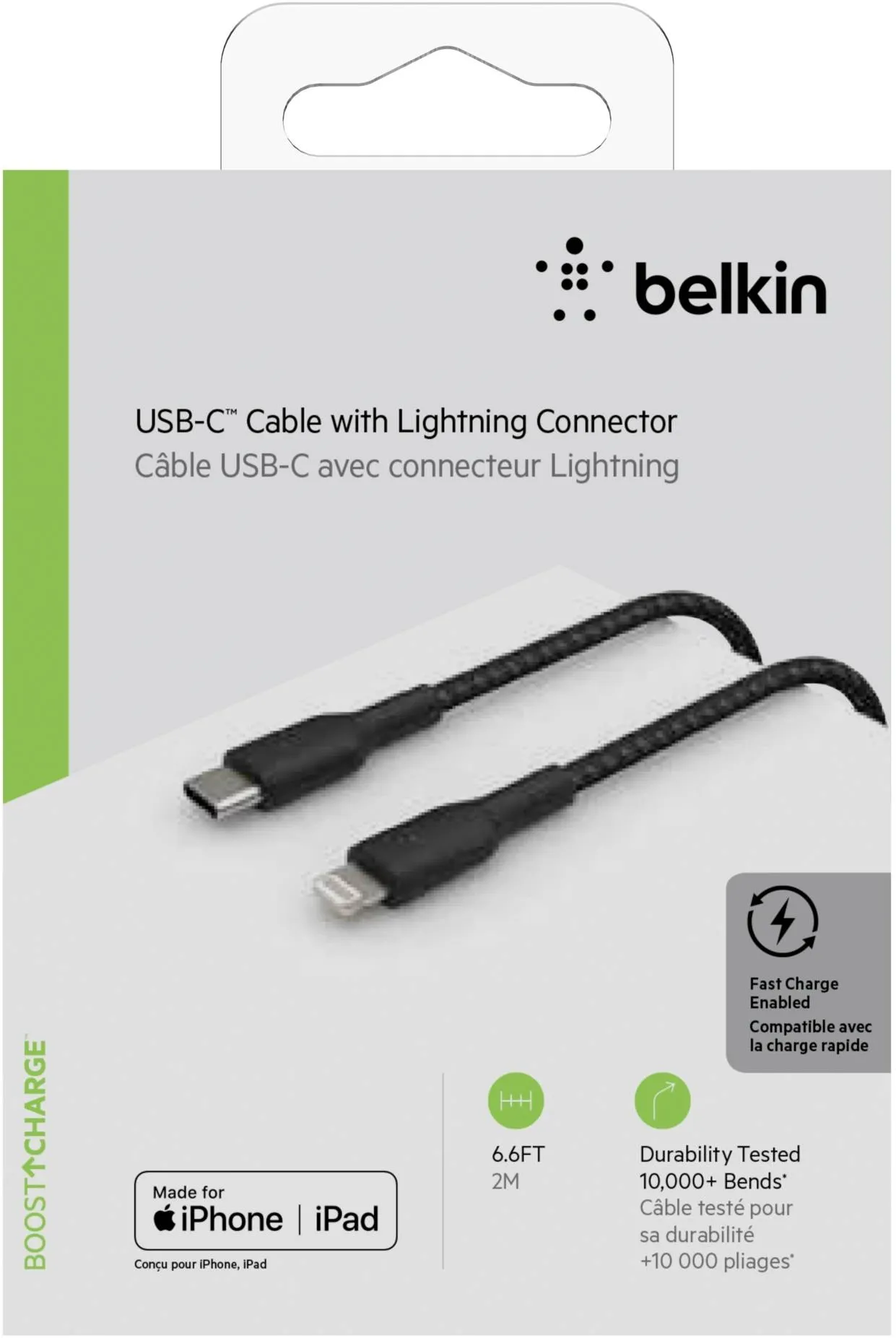 Câble Belkin BoostCharge USB-C vers Lightning 2m M/M (Noir)