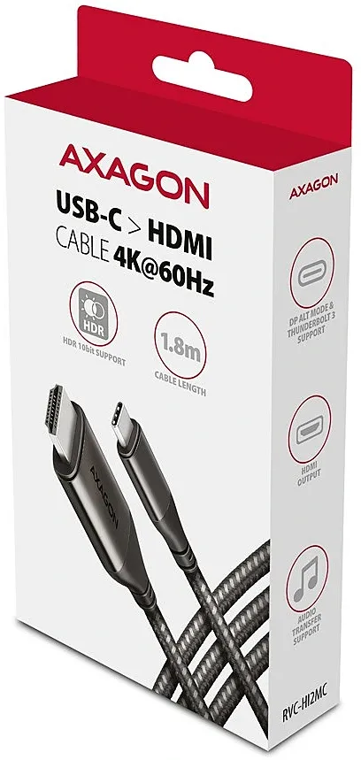 Câble Adaptateur Axagon USB-C vers HDMI 2.0a 1,8m MM (Noir)