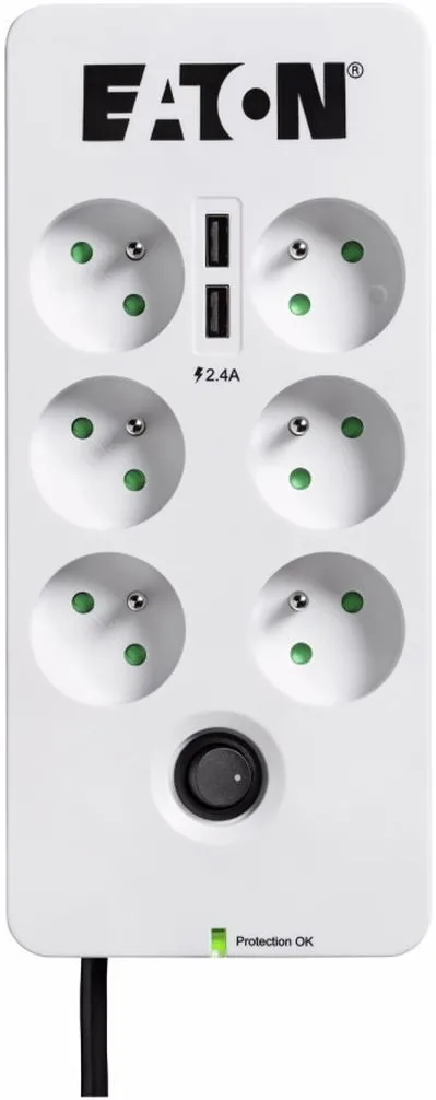Multiprise Surtension Eaton Protection Box 6 prises + USB (Blanc)
