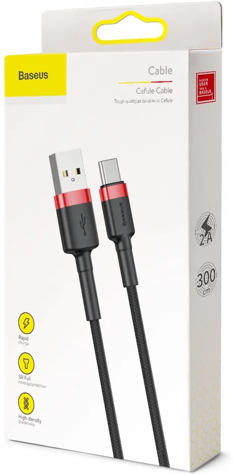 Cable Baseus Cafule USB Type A - Type C M/M 3m (Noir/Rouge)