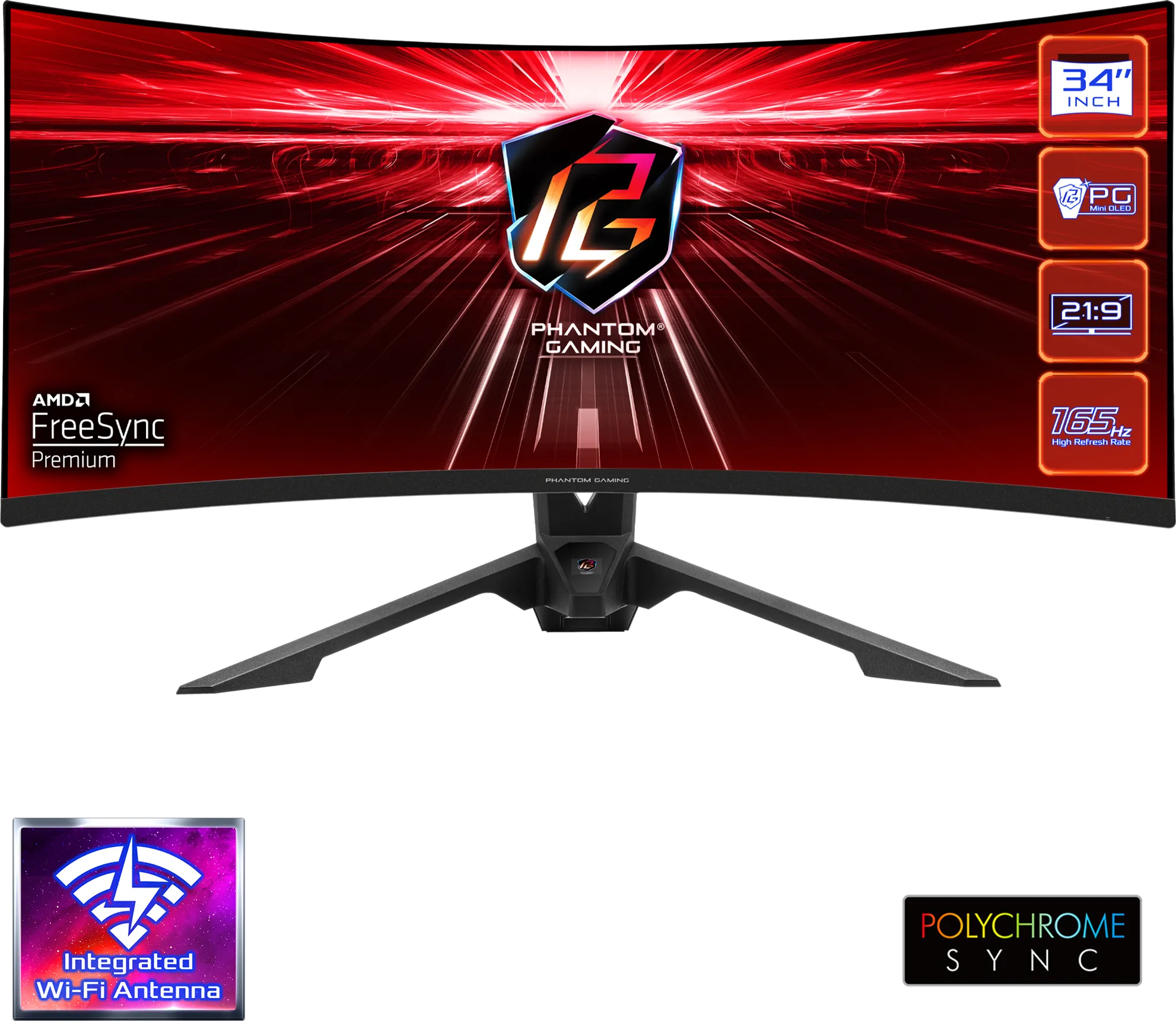 Ecran incurvé 34" ASRock Phantom Gaming PG34WQ15R3A UWQHD (Noir) 165Hz