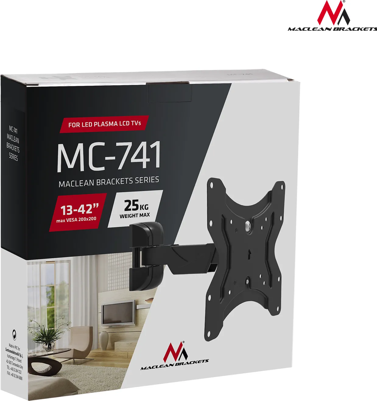 Support mural Maclean MC-741 pour écran plat de 13" à 42" (25kg max)