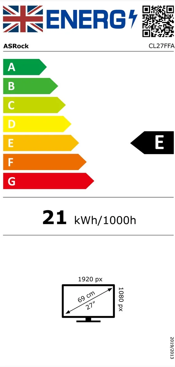 Ecran 27" ASRock Challenger CL27FFA Full HD 120Hz (Noir)