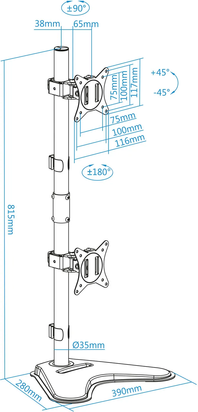 Support double-écran à poser Tooq DB1703TNV 17"-32 (9kg max) (Noir)
