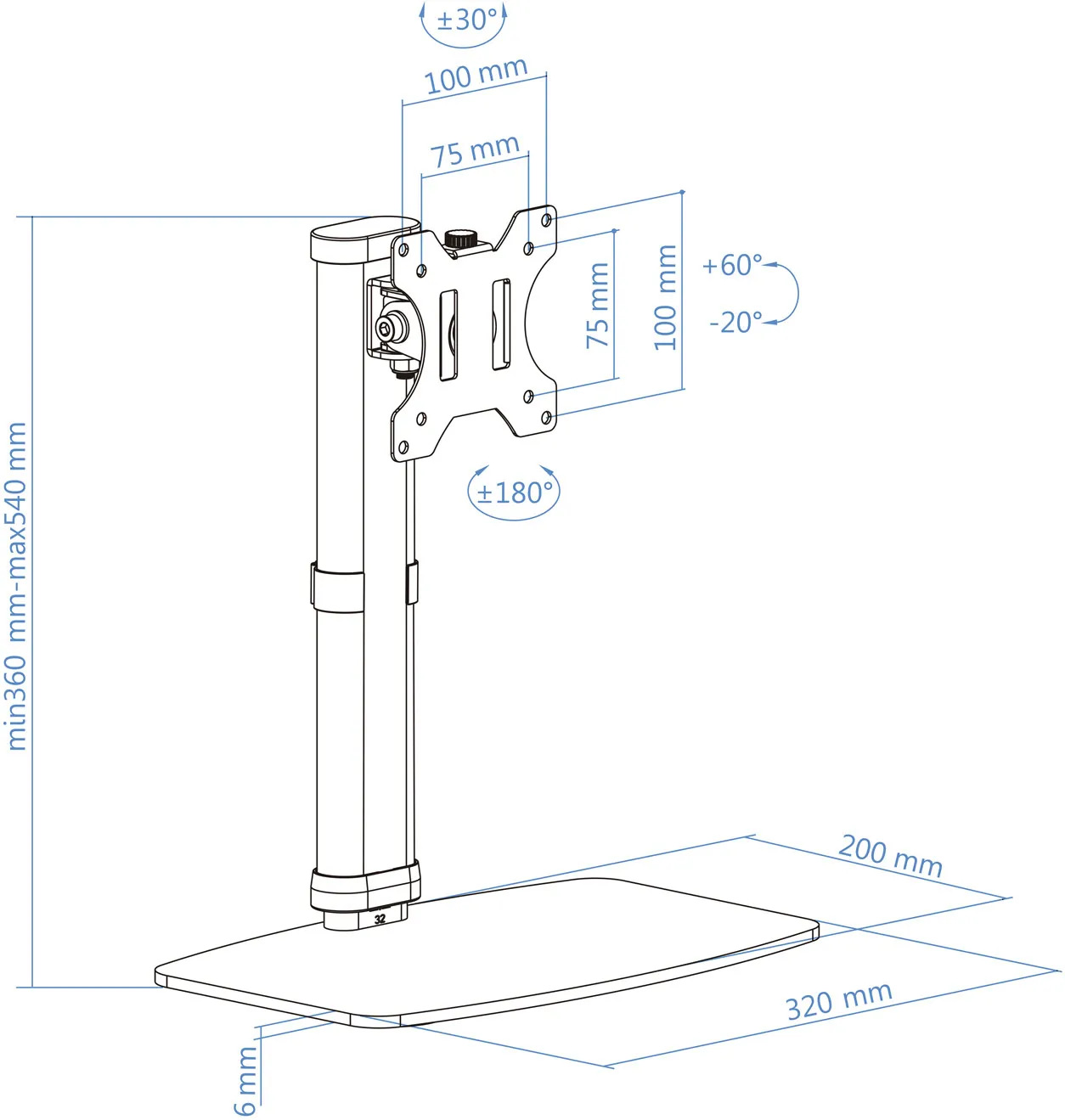 Support écran à poser Tooq DB1127TN 17"-27" (6kg max) (Noir)