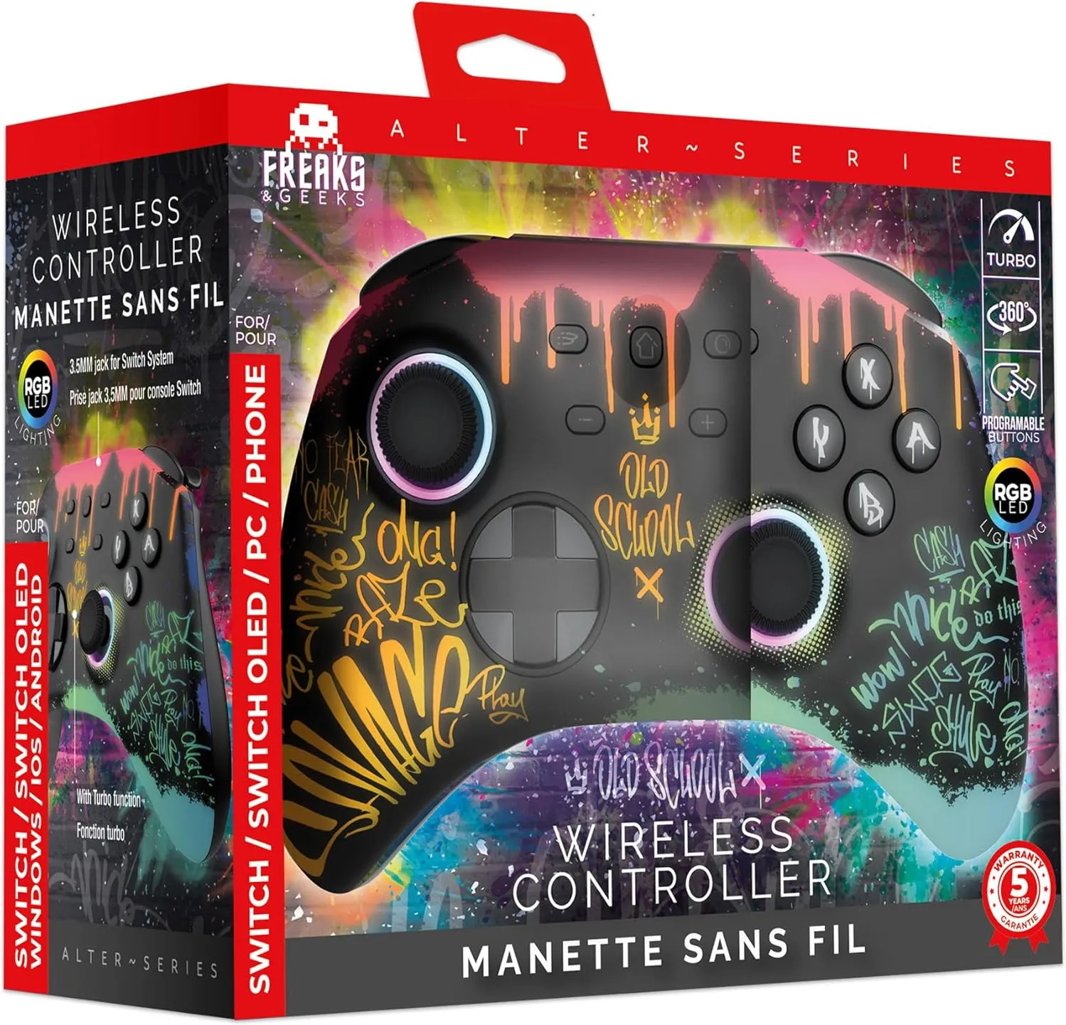 Manette de jeu sans fil RGB Freaks and Geeks Old School pour Nintendo Switch/PC