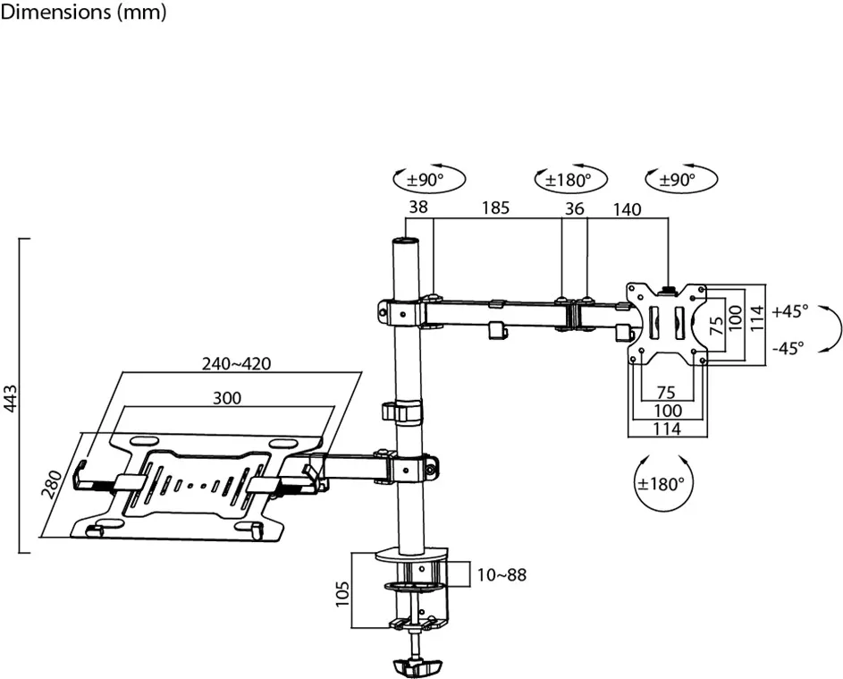 Support écran et ordinateur portable à fixer Goobay Flex 32" (12kg max)