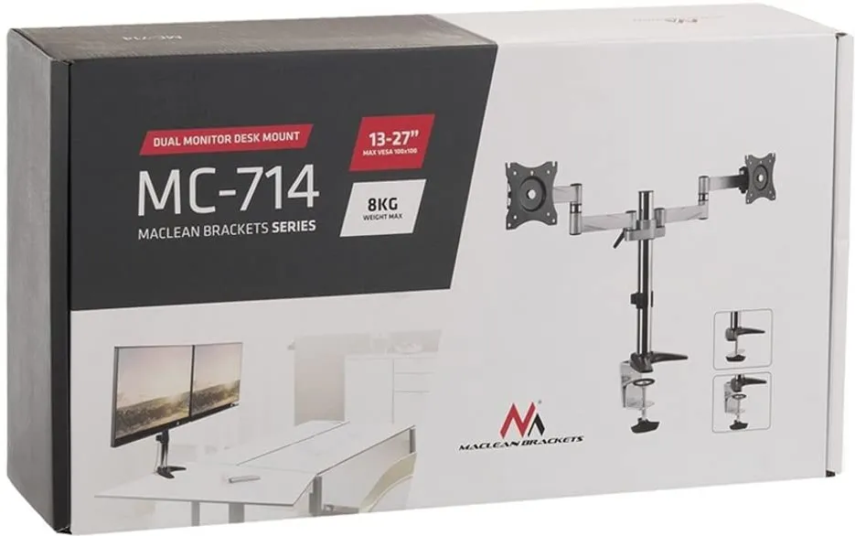 Support Double-écran à fixer Maclean MC-714 de 13" à 27" (8kg max)