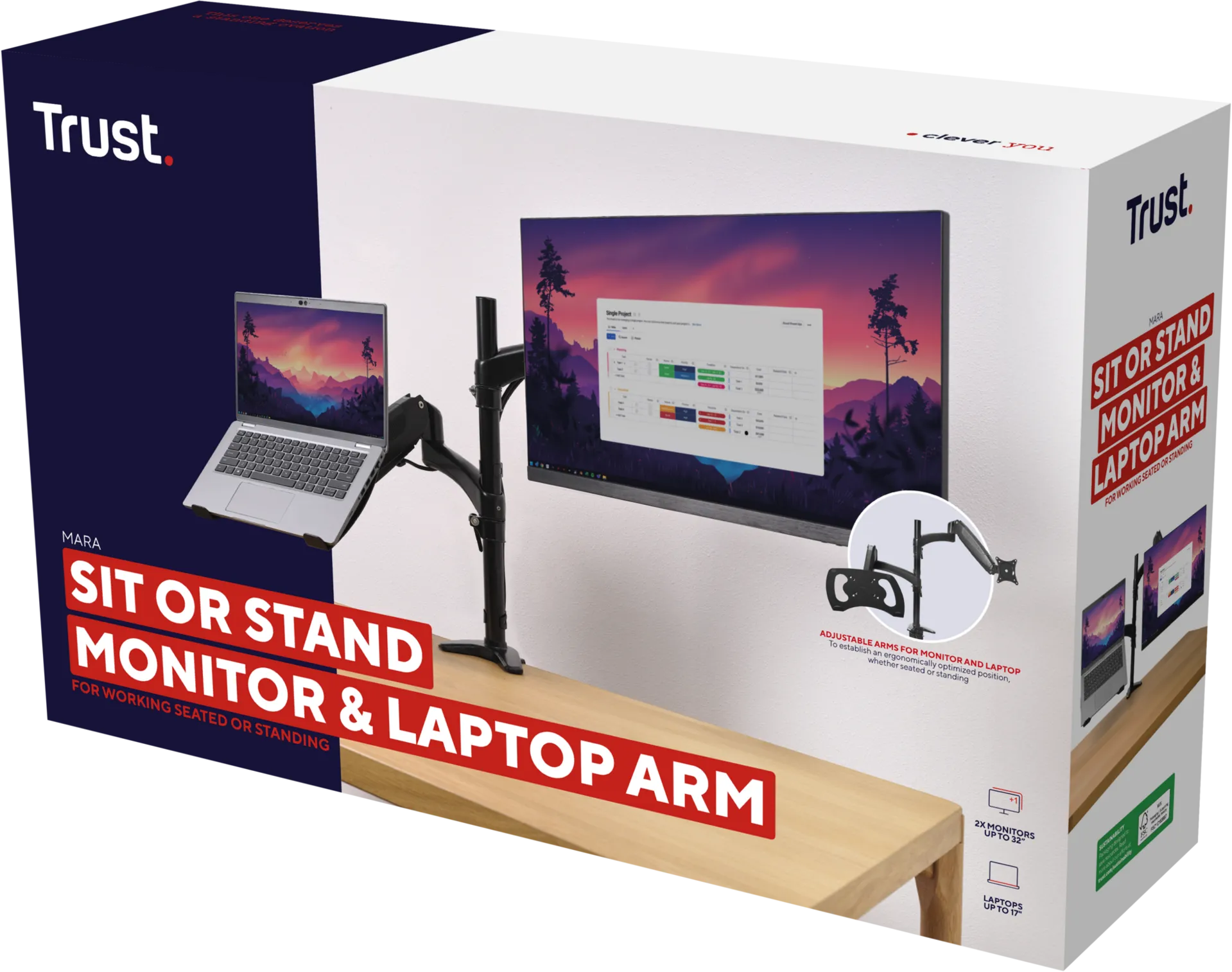 Support écran et ordinateur portable à fixer Trust Mara 32" (2x8kg max)