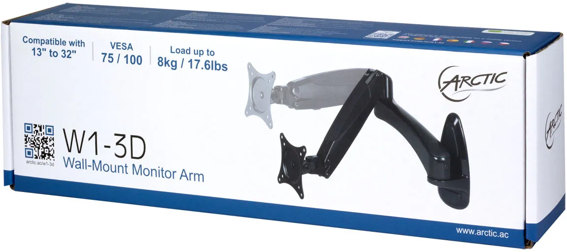 Support mural articulé pour écran Arctic W1-3D 13" à 43" (8kg max)