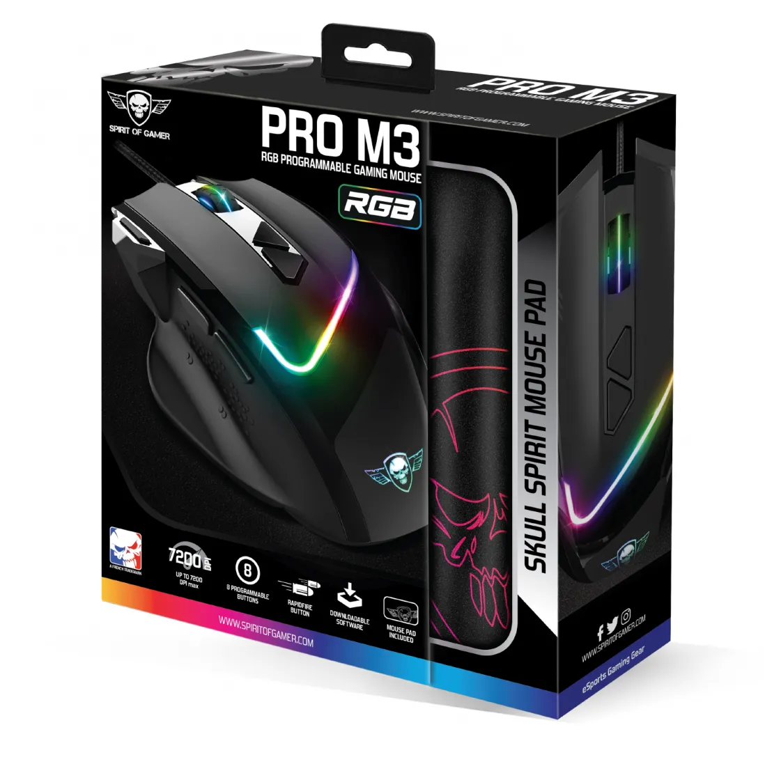 Souris filaire Gamer Spirit of Gamer Pro-M3 RGB (Noir) avec tapis