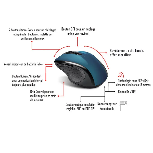 Souris sans fil Advance Shape 6D (Bleu)