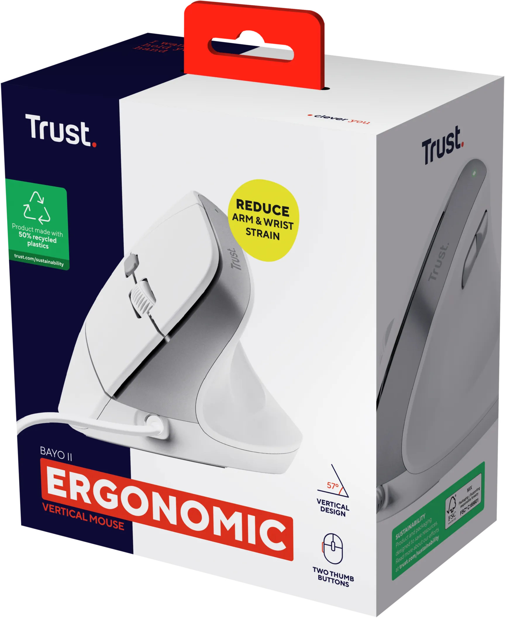 Souris filaire ergonomique Trust Bayo II (Blanc) 