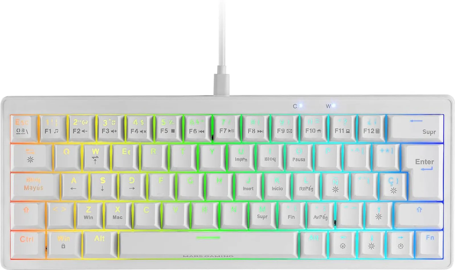 Clavier Gamer mécanique (Yellow Silent) Mars Gaming MKMiniPro RGB (Blanc)