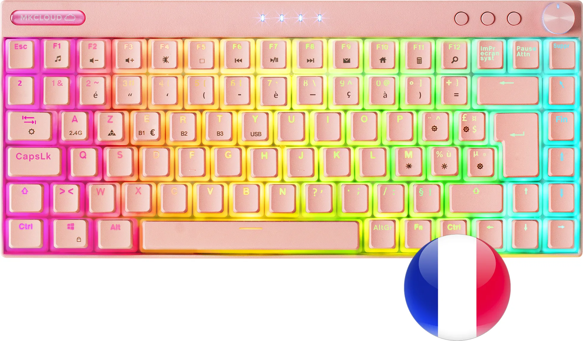 Clavier sans fil Bluetooth mécanique (Outemu SQ Pro Red) Mars Gaming MK Cloud RGB (Rose)