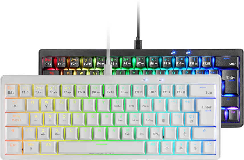 Clavier Gamer mécanique (Yellow Silent) Mars Gaming MKMiniPro RGB (Blanc)