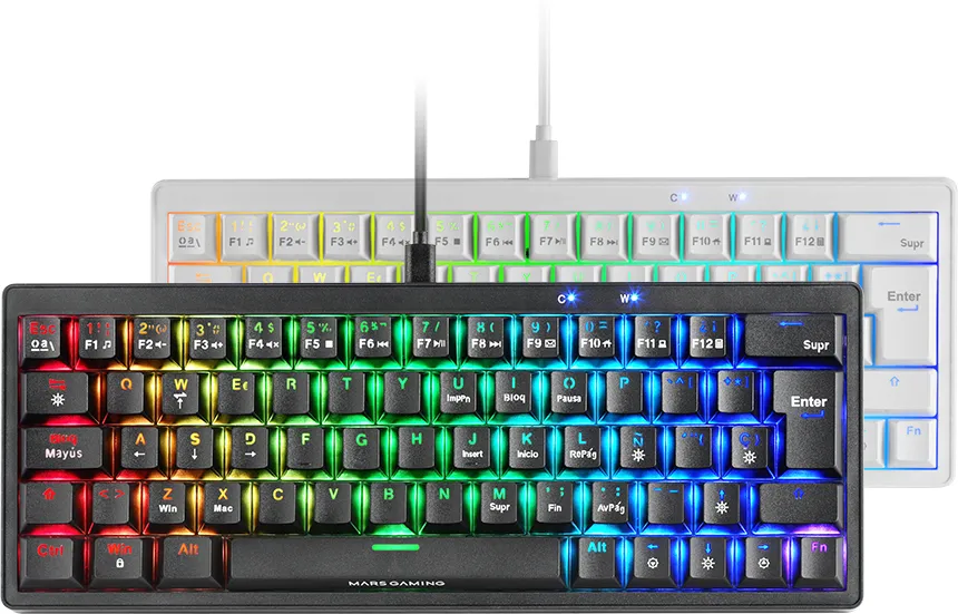 Clavier Gamer mécanique (Yellow Silent) Mars Gaming MKMiniPro RGB (Noir)