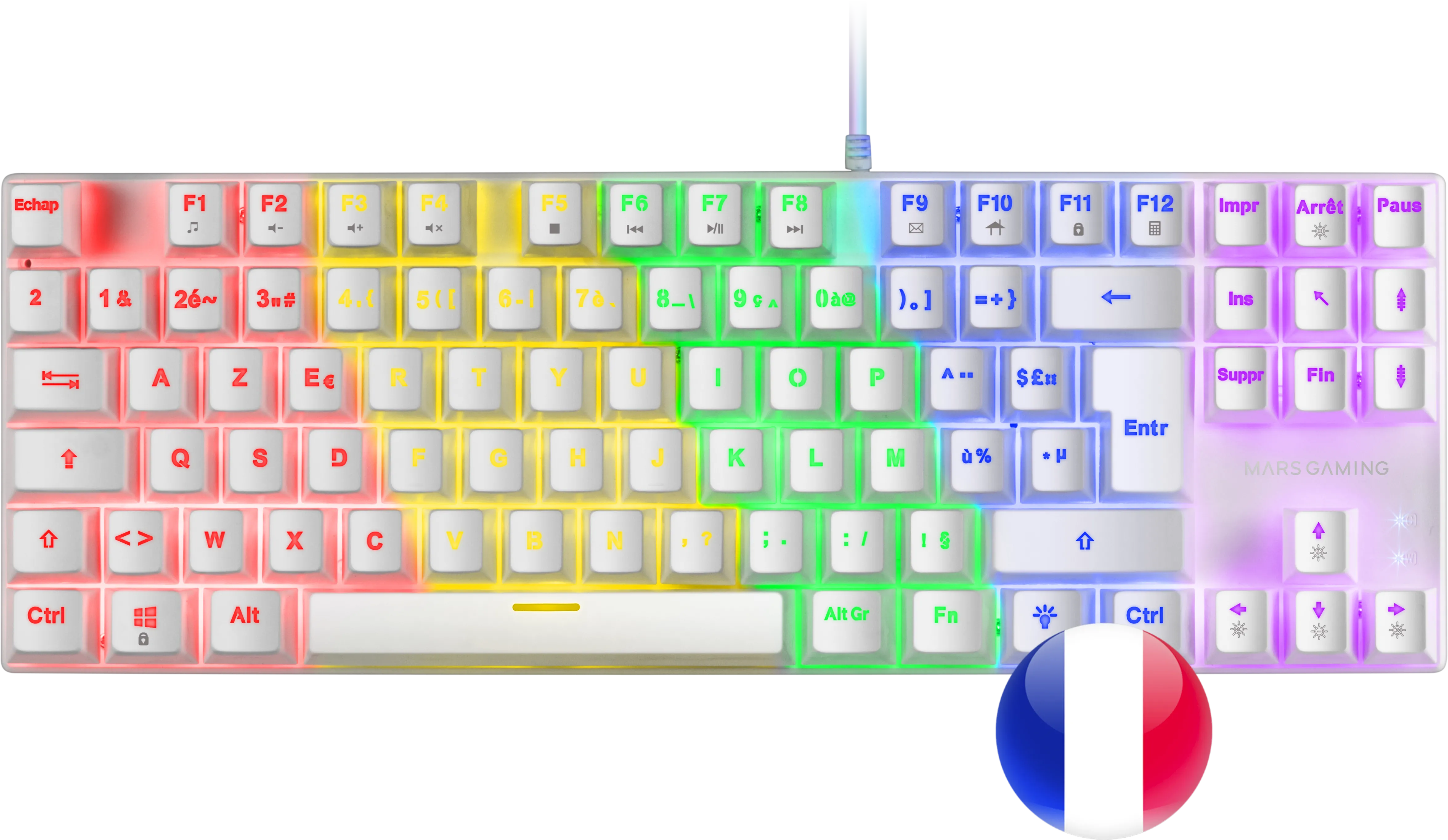 Clavier Gamer mécanique (Blue Switch) Mars Gaming MK80 RGB (Blanc)