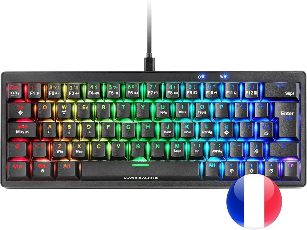 Clavier Gamer mécanique (Yellow Silent) Mars Gaming MKMiniPro RGB (Noir)