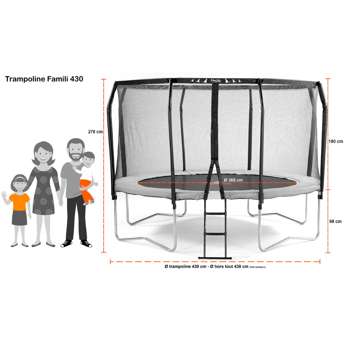 Kangui - Trampoline de jardin rond Ø426cm avec filet de sécurité + échelle - Fabrication européenne - Famili 430