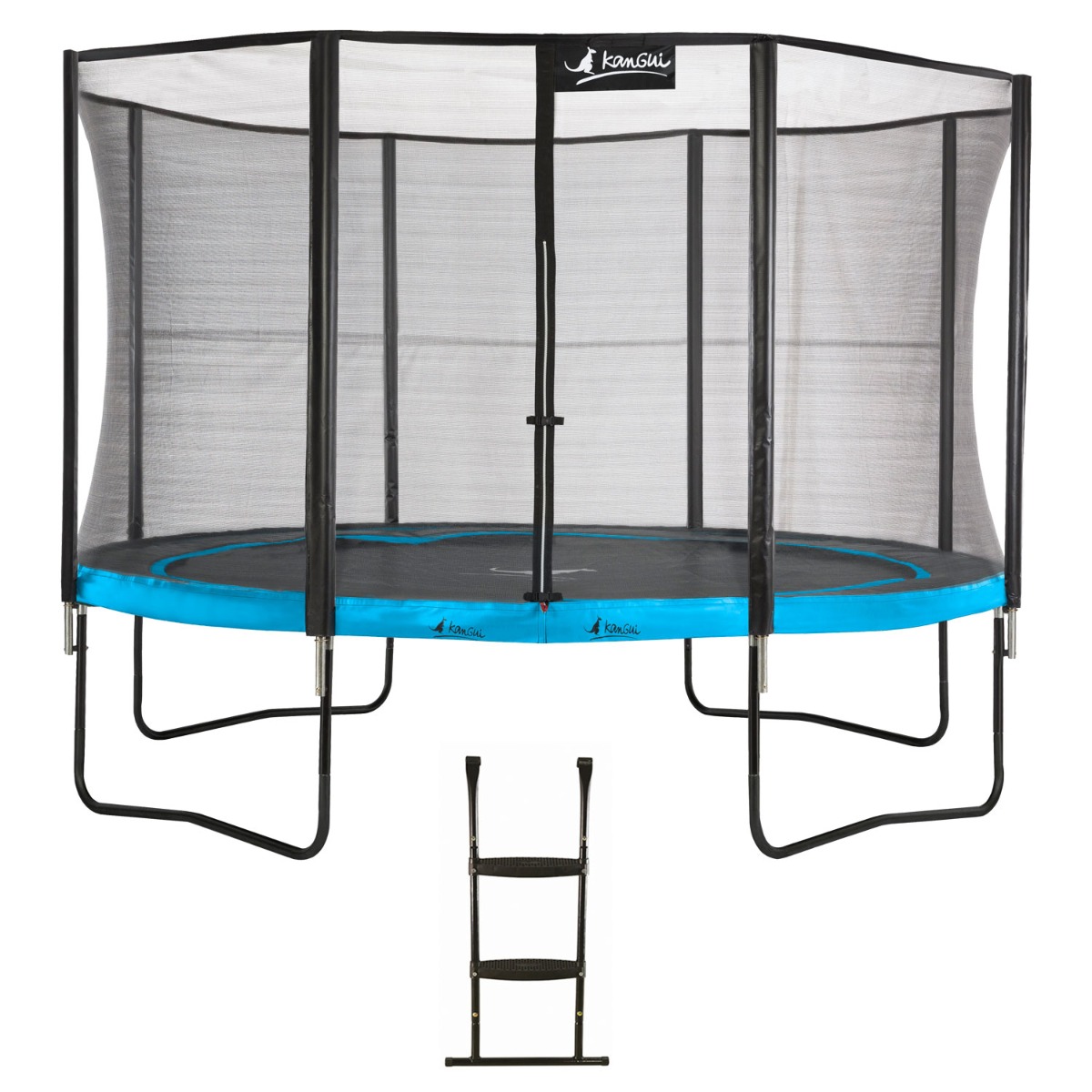 Kangui - Trampoline de jardin 365 cm + filet de sécurité + échelle | PUNCHI Bleu 360