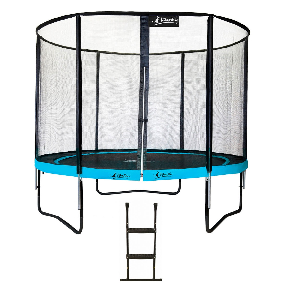 Kangui - Trampoline de jardin rond 305 cm + filet de sécurité + échelle | PUNCHI Bleu 300