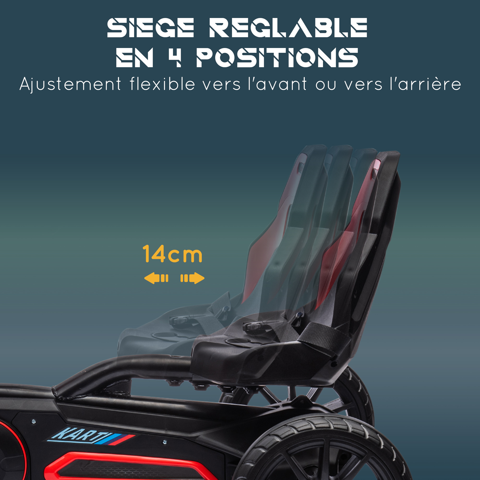 Kart à pédales enfant Go kart Formule 1 Racing réglable avec ceinture