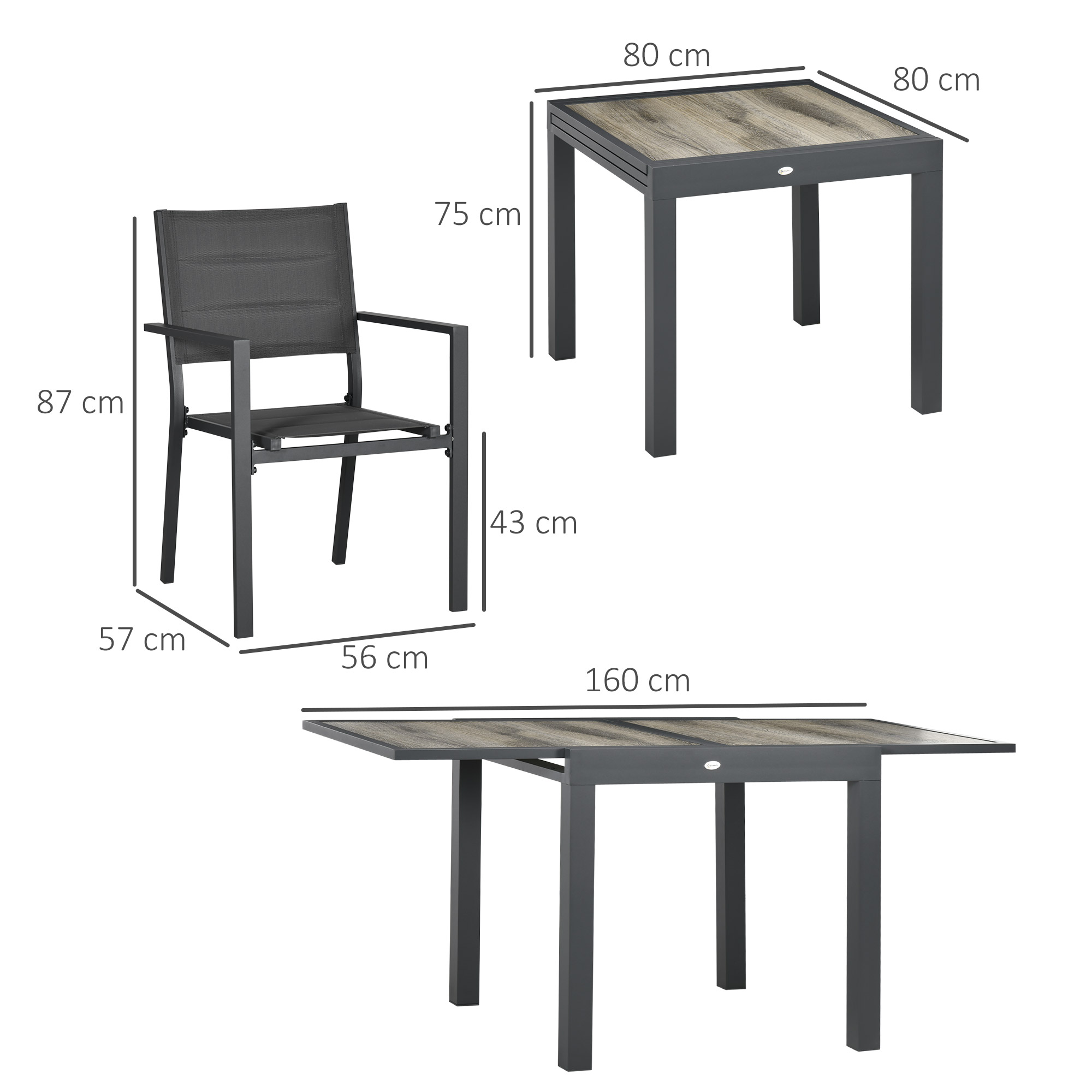 Ensemble de jardin 4 personnes table extensible gris