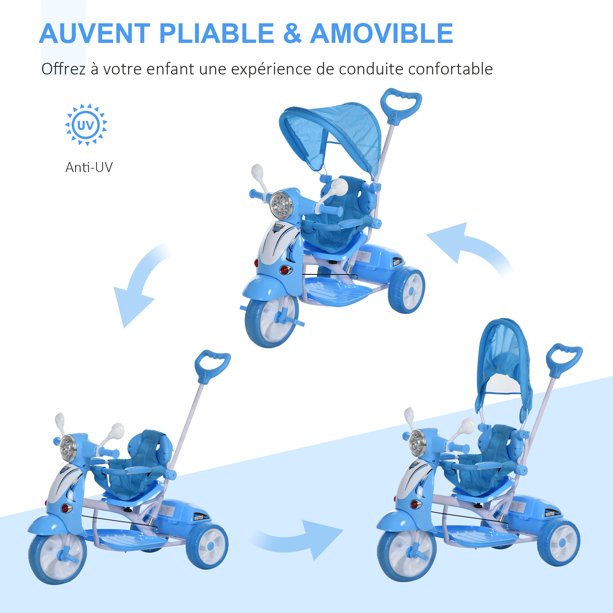 Trycicle enfant évolutif effets lumineux sonores blanc bleu