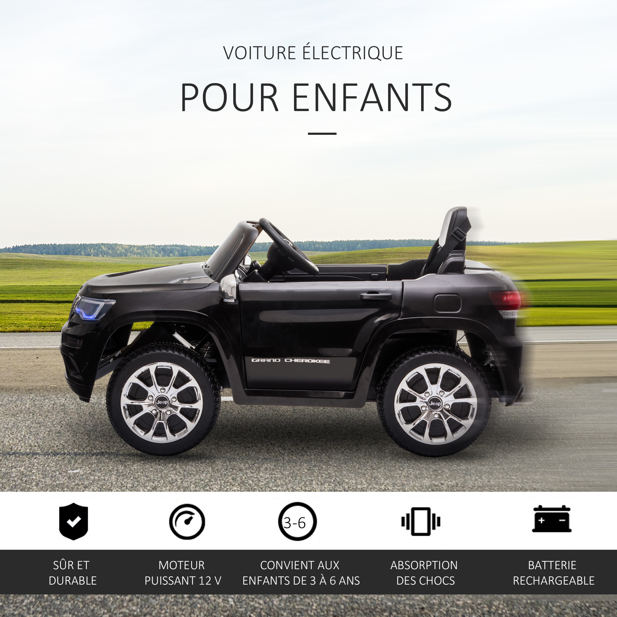 Voiture électrique enfant Jeep Grand Cherokee noir avec télécommande