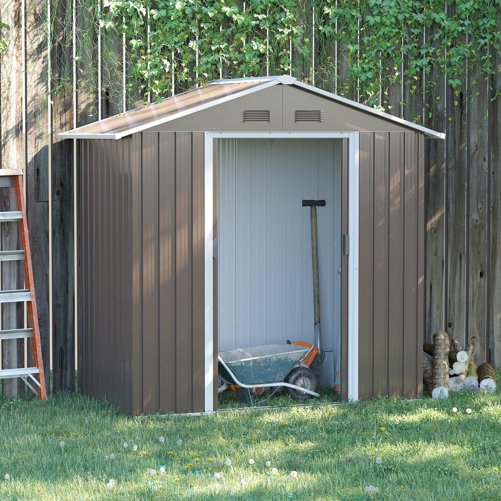 Abri de jardin - remise pour outils - cabanon porte verrouillable - tôle d'acier gris