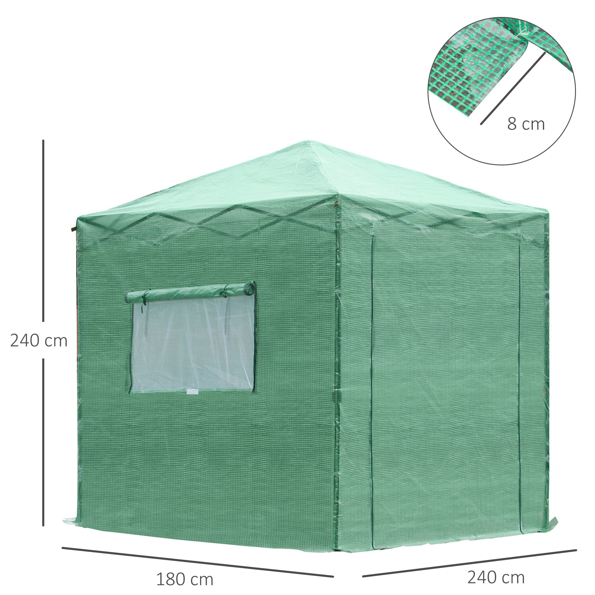 Serre de jardin pop-up porte + 2 fenêtres zippées enroulables sac transport PE vert