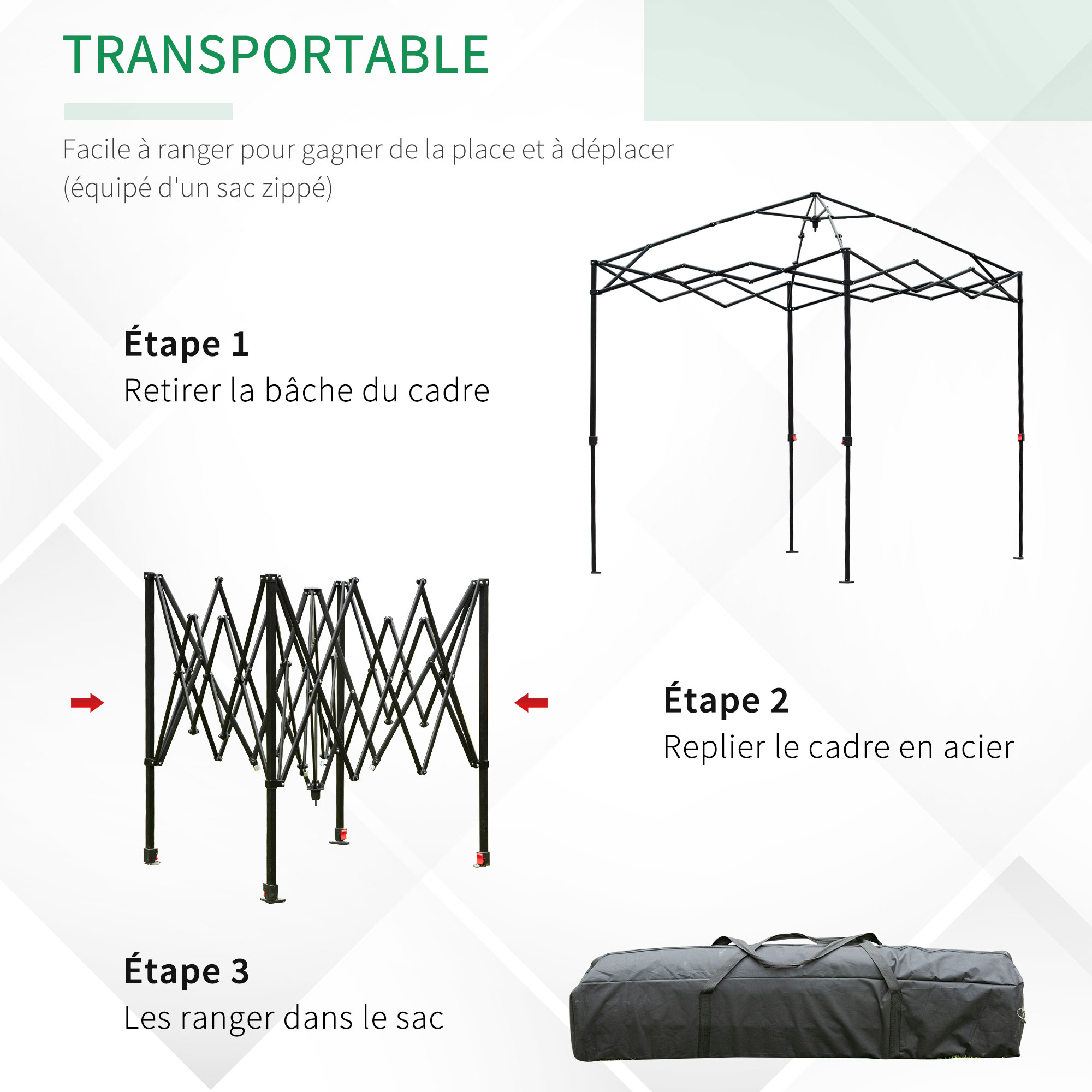 Serre de jardin pop-up porte + 2 fenêtres zippées enroulables sac transport PE vert