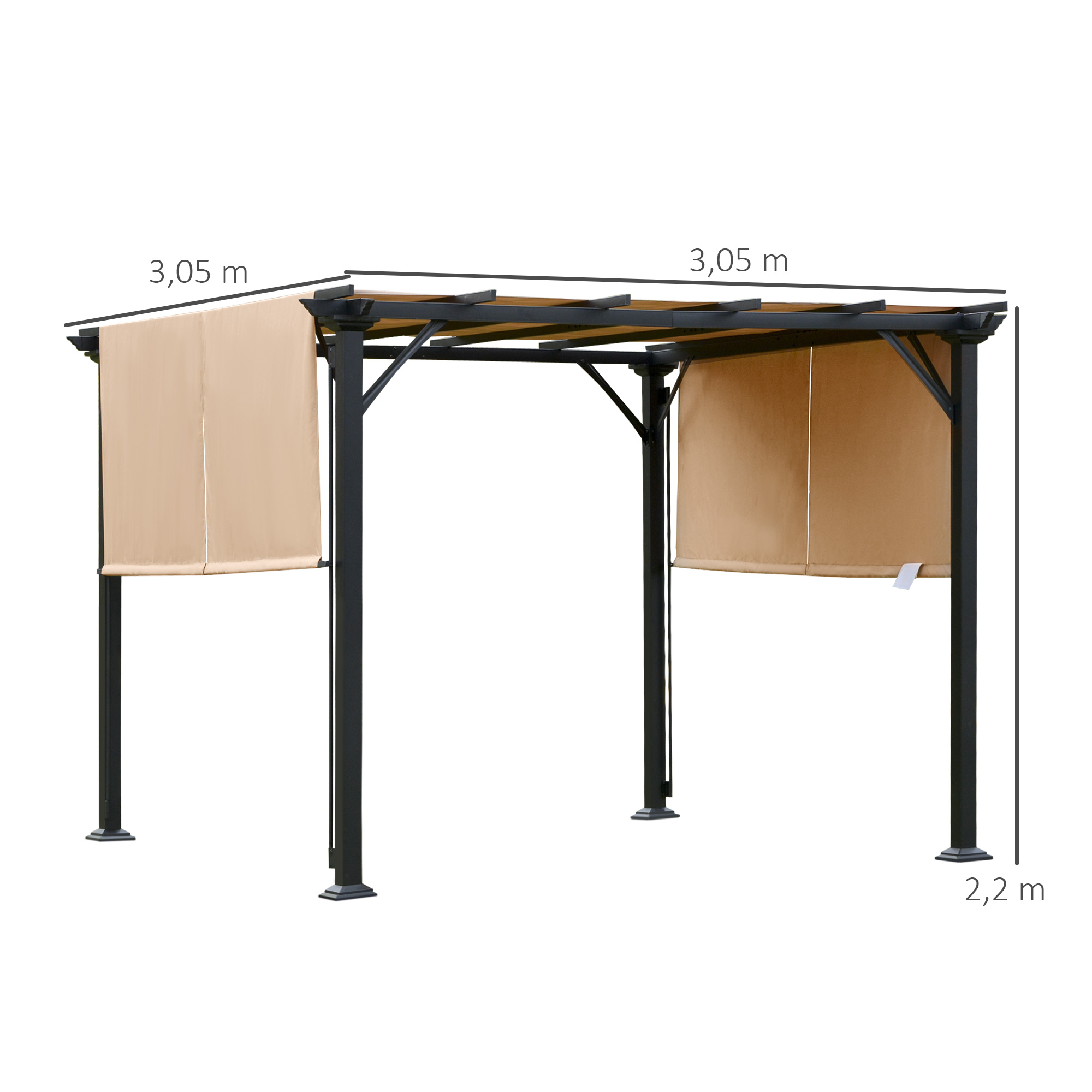 Pergola rétractable métal époxy noir double toile polyester haute densité