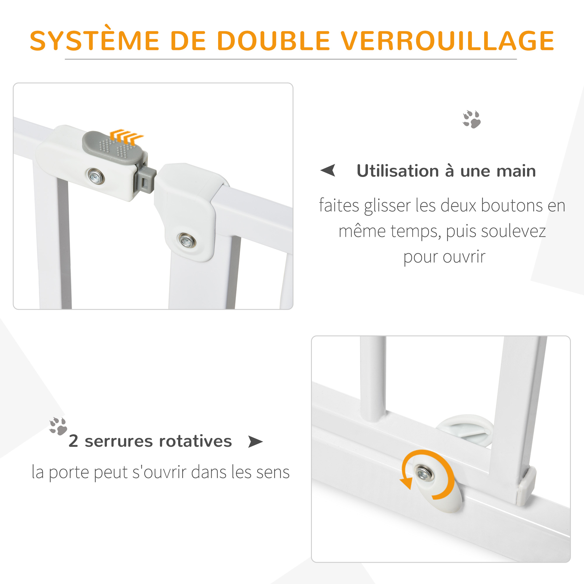 Barrière de sécurité animaux réglable avec porte acier blanc