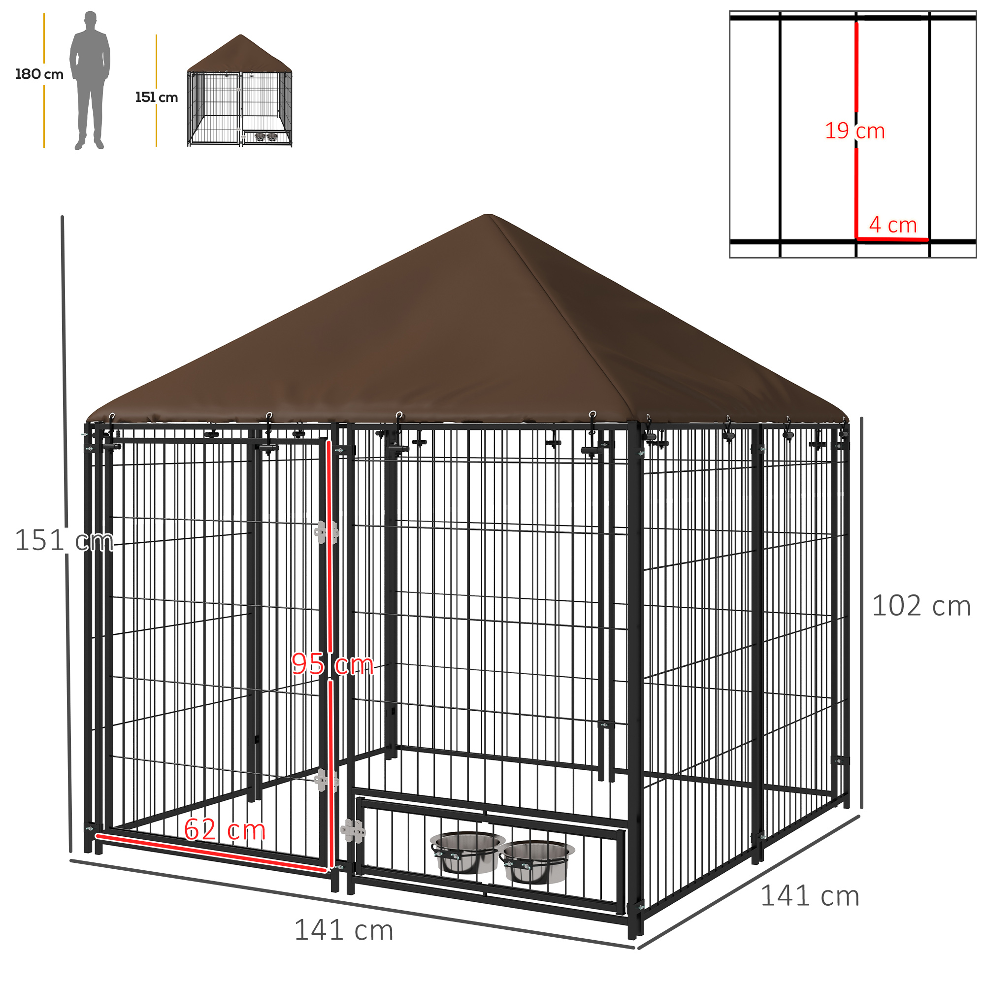 Chenil extérieur pour chien métal noir tissu marron