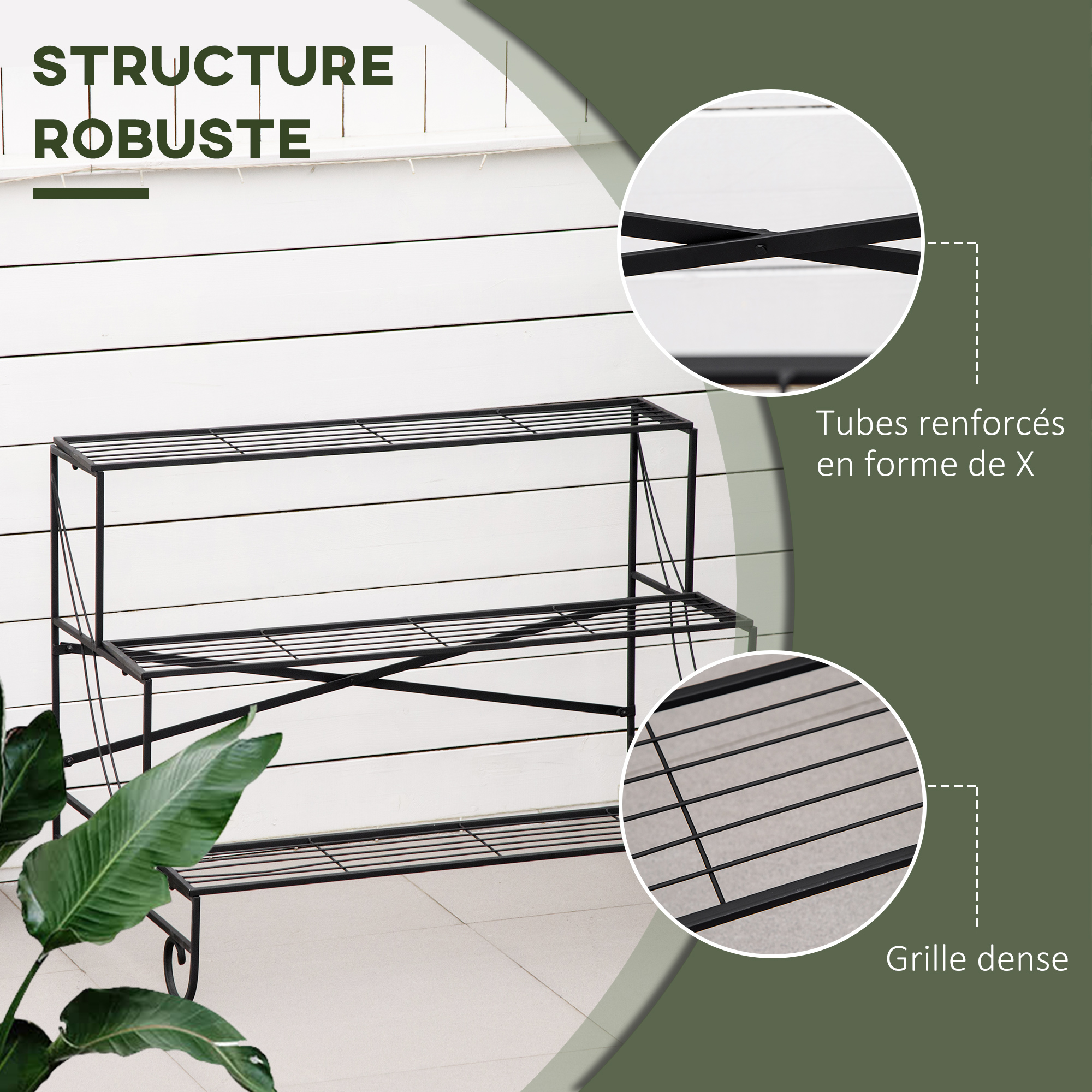 Support pour plantes avec étagères en métal